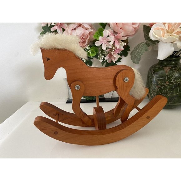 Rocking Horse Vintage Hand Crafted Folk Art Wooden Doll Horse Mane and Tail EUC - Picture 8 of 16